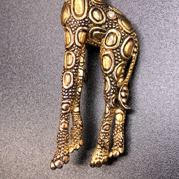 VIntage Giraffe Gold Tone Metal Rhinestone Brooch Pin - Picture 4 of 6